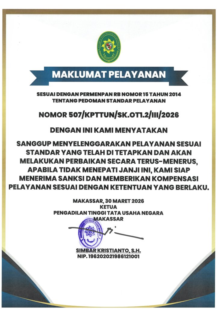 Maklumat Pelayanan PTTUN Makassar